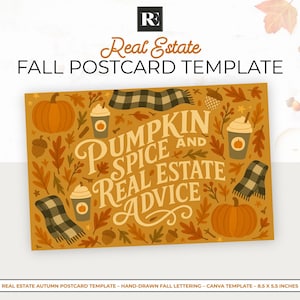 Fall Real Estate Postcard Template: Pumpkin Spice Marketing (Canva Digital Download 8.5x5.5in)