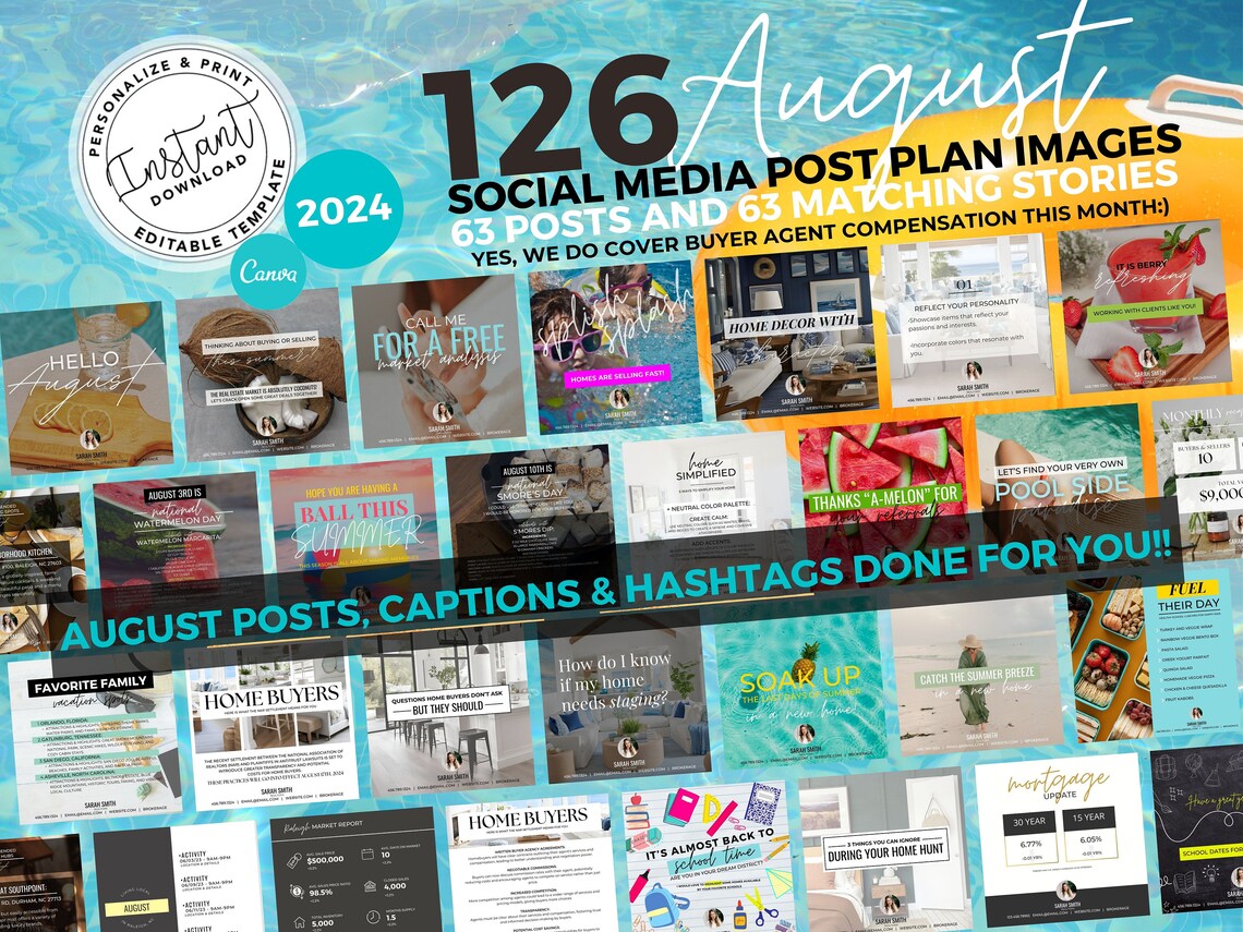 August Real Estate Social Media Posts: Canva Template - Etsy