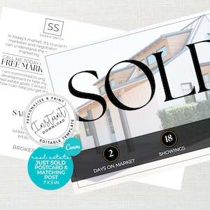 Just Sold Postcard, Real Estate Marketing, Real Estate Template, Just Sold Post, Farming, Real Estate Postcard, Editable, Canva Template
