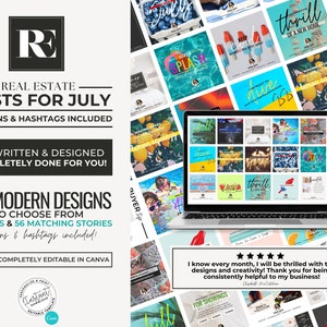 July Real Estate Posts with Captions, Real Estate Marketing, Canva Template, Summer Post, Instagram, Captions & Hashtags, Instagram, Agent