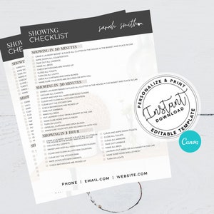 Real Estate Showing Checklist, Agent Checklist, Home Tour Showing Checklist, Real Estate Marketing, Listing Presentation, Canva, Template