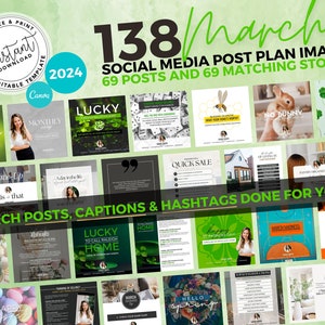 March Real Estate Social Media Templates, St Patricks Day, Real Estate Marketing, March, Spring Social Media, Easter, Canva, Caption
