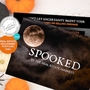 Halloween Real Estate Postcard, Fall Postcard, Real Estate Marketing, Real Estate Template, canva, Agent Marketing, Halloween Pop By