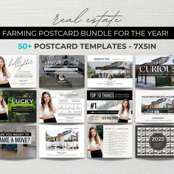 Real Estate Postcard Bundle, Just Listed, Market Update, Real Estate Farming, Real Estate Marketing, Hello Neighbor Postcard, Canva Template