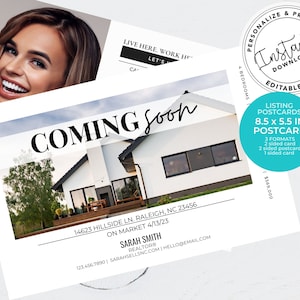 Real Estate Listing Postcard, Just Sold, Just Listed, Coming Soon Card, Real Estate Farming Postcard, Canva, Download, Real Estate Mailer