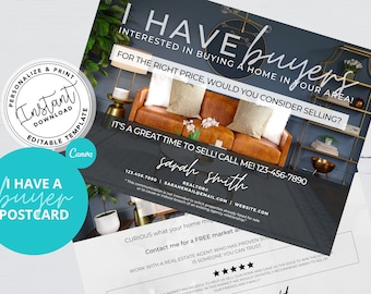 I Have Buyers Postcard, Real Estate Postcard, Real Estate Farming Postcard, Canva, Instant Download, Agent Buyer Cards, Real Estate Mailer