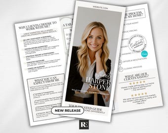 Real Estate Marketing Brochure, Editable Canva Template. Real Estate Marketing, Tri-Fold Realtor Brochure, Agent Introduction Tri-Fold Flyer