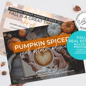 Real Estate Fall Postcard, Real estate marketing, Autumn Mailer, Fall Farming Card, Real Estate Template, Pumpkin Spice Real Estate, Flyer