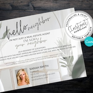 Real Estate Postcards, Agent Hello Neighbor Card, Agent Farming Card, Real estate marketing, Agent postcards, Editable, Canva