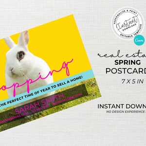 Real Estate Spring Postcard, Agent Easter Postcard, Real Estate Marketing, Know Some Bunny Card, Spring Pop By, Canva Template, Download