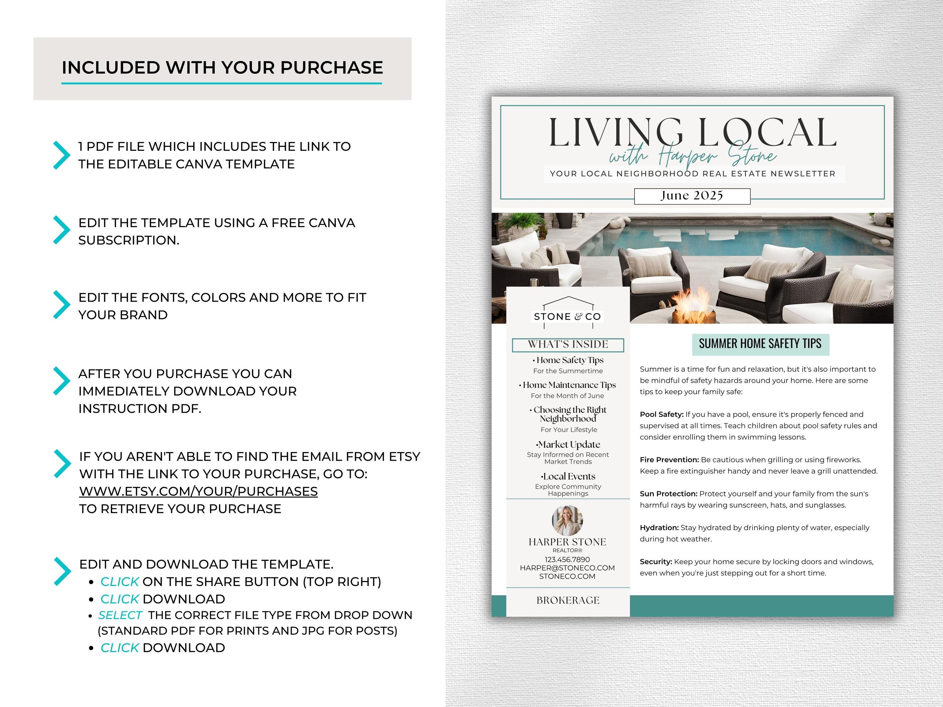 Real Estate Newsletter Template: June Marketing, Canva Editable ...