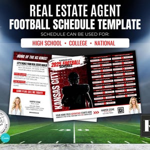 Football Schedule Card, Football Calendar, Football Season Calendar, Farming Postcard, Fall Pop By, Real Estate Marketing, Editable Card