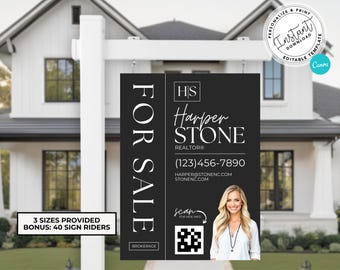 Modern Real Estate Yard Sign Template, Editable Canva Template For Sale Sign, Sold Sign, Custom Realtor Real Estate Sign Design, Sign Rider