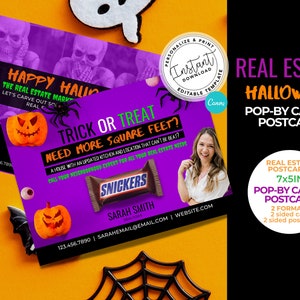 Real Estate Halloween Pop By Card, Agent Halloween Trick or Treat Candy Card, Real Estate Market, Brand, Fall Real Estate, Canva