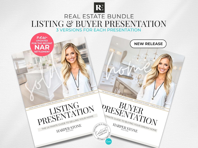 Real Estate Listing & Buyer Presentation Bundle, Home Seller Guide, Home Buyer Guide, Real Estate Marketing, Canva Template, NAR Settlement