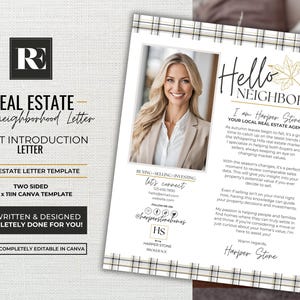 Fall Real Estate Introduction Letter, Real Estate Market Update, Hello Neighbor Flyer, New Agent Farm, Real Estate Marketing, Canva Template