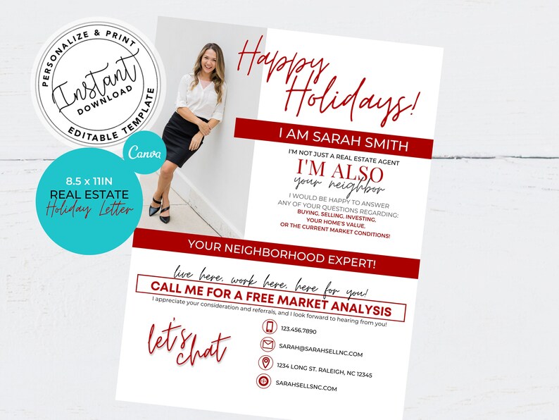 Realtor Holiday Letter, Real Estate Marketing, Hello Neighbor Letter, Farming Letter, Canva, Real Estate Template, Realtor Marketing, Pop By image 1