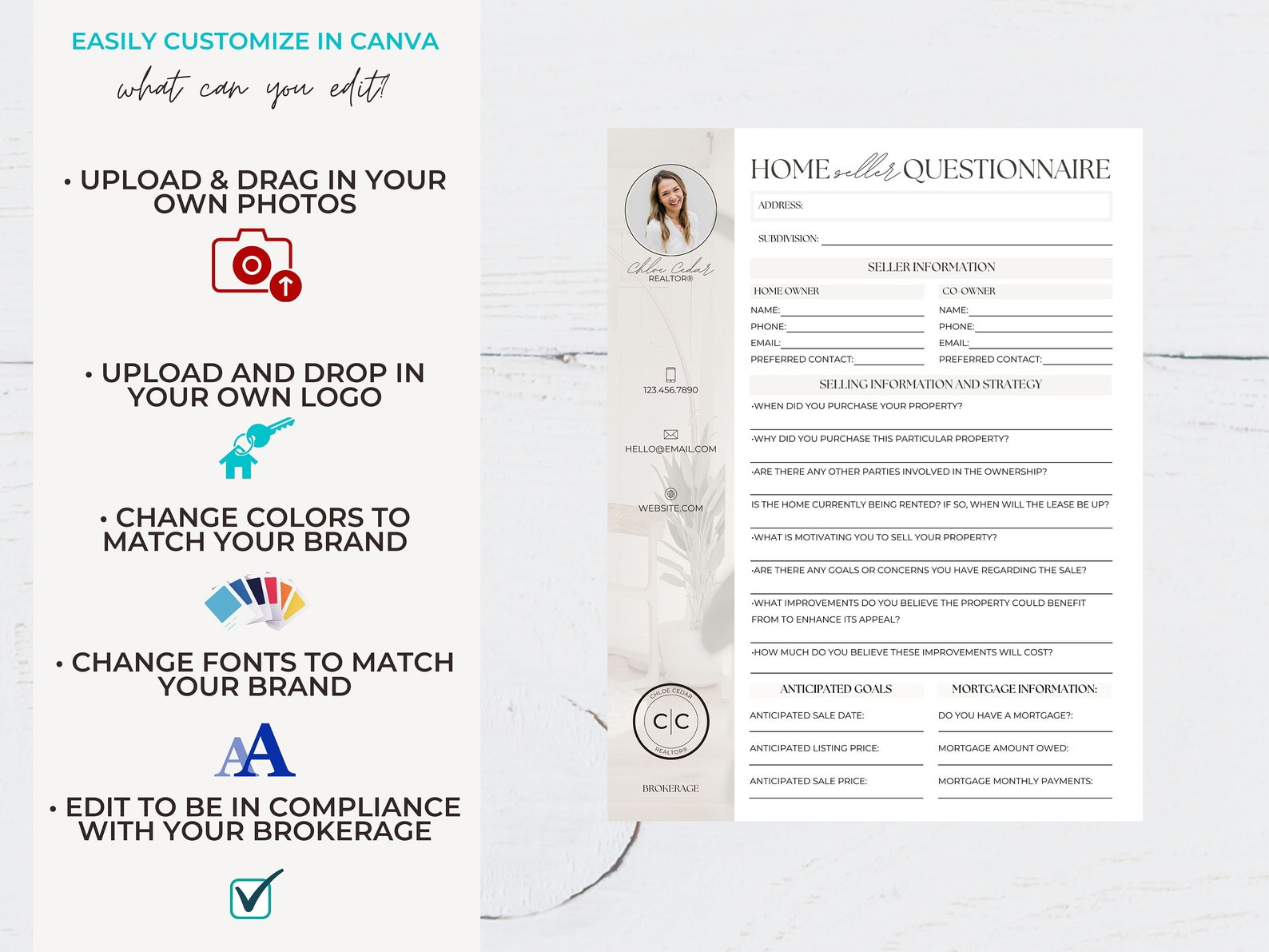 Seller Setting Page Example Real Estate Home Seller Questionnaire: Seller Intake Canva Template for ...
