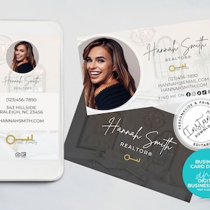 Real Estate Business Card & Digital Business Card Template Bundle, Editable Agent Business Card, Canva Template, PDF, Branding, Grace