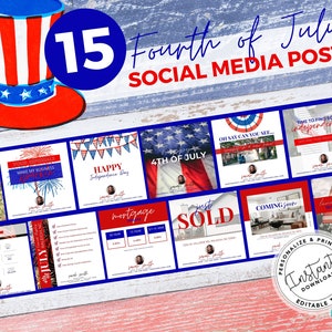 Real Estate 4th July Social Media Post, Real Estate Templates, Real Estate Agent Marketing Instagram, Canva Template, Independence Day Post