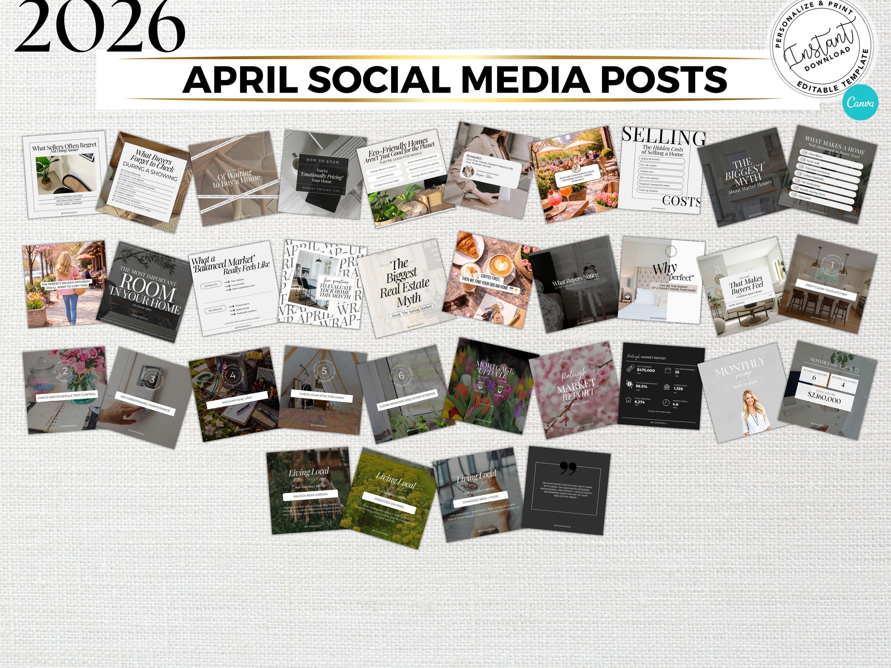 April 2026 Real Estate Social Media Canva Templates, Realtor Marketing ...