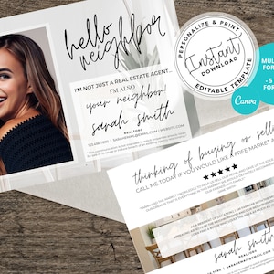 Real Estate Postcards, Hello Neighbor Card, Agent Farming Card, Real estate marketing, Agent postcards, Editable, Canva, Download