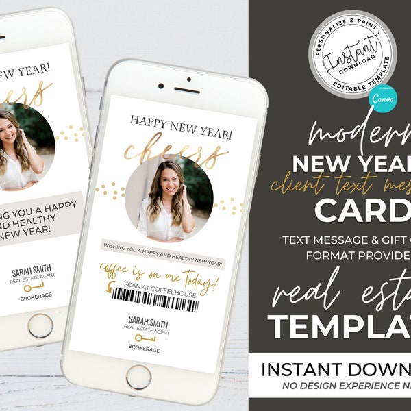 Real Estate Gift Card Text Message, New Year Text Message Card, Real Estate Template, Digital Coffee Gift Card, Realtor Text Message, 2024