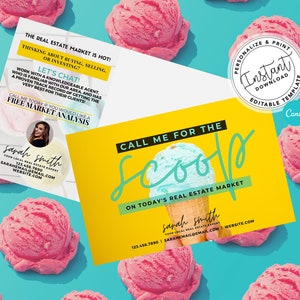 Real Estate Summer Postcard, Call Me for the Scoop on Real Estate Card, Agent Farming, Real estate marketing, Mailer, Canva Template, PNG