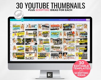 Real Estate YouTube Thumbnail Templates Canva | 30 Editable Thumbnails + Video Scripts | Real Estate Agent Video Content for YouTube