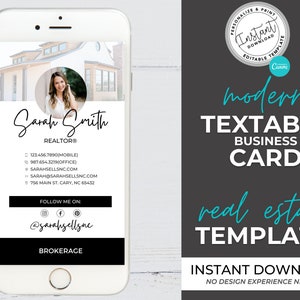 Digital Business Card, Canva Template, Real Estate Business Card, Real Estate Template, Real Estate Marketing, Modern Business Card, Text