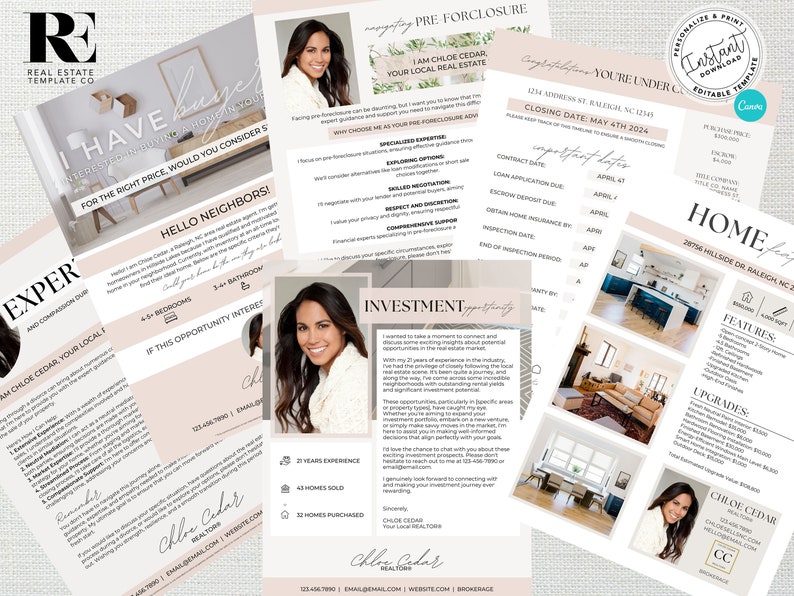 May include: A pink and white real estate marketing flyer with a photo of a woman and text that says "I have buyers interested in buying a home in your neighbourhood. For the right price, would you consider selling?"