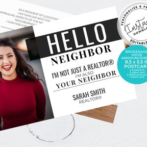 Real Estate Postcards, Agent Hello Neighbor Card, Agent Farming Card, Agent postcard, Real estate marketing, Editable, Canva, Download