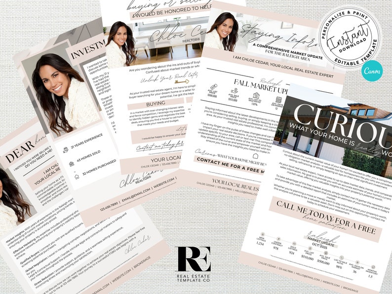 May include: A pink and white real estate marketing brochure featuring a woman and the text "Staying Informed: A Comprehensive Market Update for the Balakai Area". The brochure also includes the text "I am Chloe Cedar, Your Local Real Estate Expert" and "Fall Market Update".