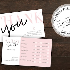 Real Estate Business Card, Showing Feedback, Real Estate Business Card Template, Thank you Agent Card, Download & Print Business Card, Canva