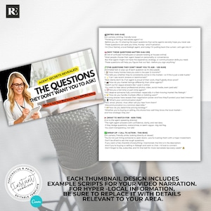 May include: A promotional image with the text "Agent Secrets Revealed: The Questions They Don't Want You to Ask!" features a woman in glasses holding a tablet. A microphone and script are also visible.