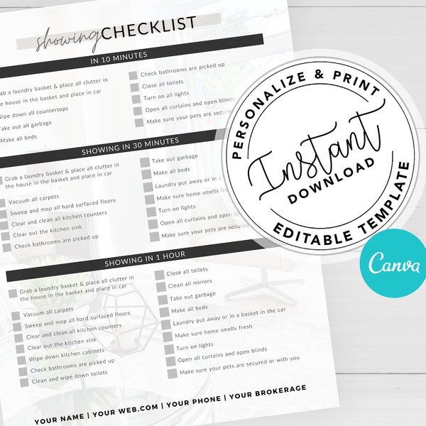 Real Estate Home Showing Checklist, Real Estate Marketing, Printable Seller Checklist, Real Estate Listing Presentation, Instant Download