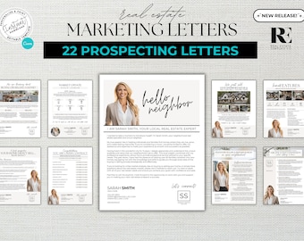 May include: A set of 22 real estate marketing letters designed for use by real estate agents. The letters are in a modern, minimalist style with a neutral color palette. The letters feature a variety of topics, including market updates, neighborhood information, and home features. The letters are designed to be personalized and can be used to build relationships with potential clients.