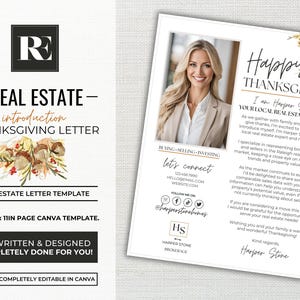 Thanksgiving Real Estate Introduction, Hello Neighbor Letter, Real Estate Marketing, Canva Template, New Agent, Intro Letter, Agent Farming