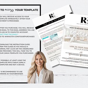 K&ouml;nnte beinhalten: Eine wei&szlig;e und rosafarbene Anleitung mit dem Text "HOW TO access YOUR TEMPLATE" und "LINK TO YOUR TEMPLATE" auf wei&szlig;em Hintergrund. Die Anleitung enth&auml;lt Anweisungen, wie man auf eine digitale Vorlage zugreift.