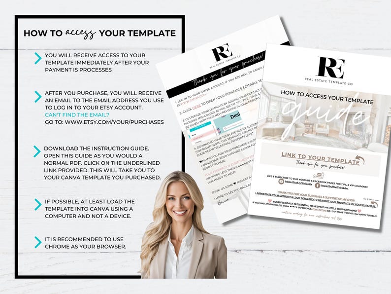 K&ouml;nnte beinhalten: Eine wei&szlig;e und rosafarbene Anleitung mit dem Text "HOW TO access YOUR TEMPLATE" und "LINK TO YOUR TEMPLATE" auf wei&szlig;em Hintergrund. Die Anleitung enth&auml;lt Anweisungen, wie man auf eine digitale Vorlage zugreift.