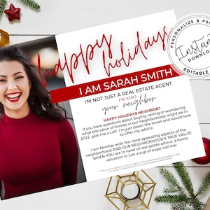 Real Estate Holiday Card, Agent Hello Neighbor Postcard, Agent Holiday Farming Card, Real estate marketing, Editable, Canva, Download