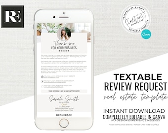 Real Estate Marketing, Client Review Request, Textable Card, Client Testimonial, Canva Template, Referral Request, Real Estate Template