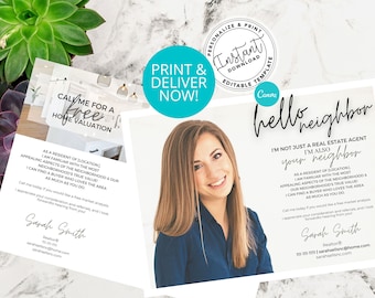 Real Estate Postcards, Real Estate Agent, Hello Neighbor Card, Agent Farming Card, Agent postcard, Real estate marketing, Canva Template