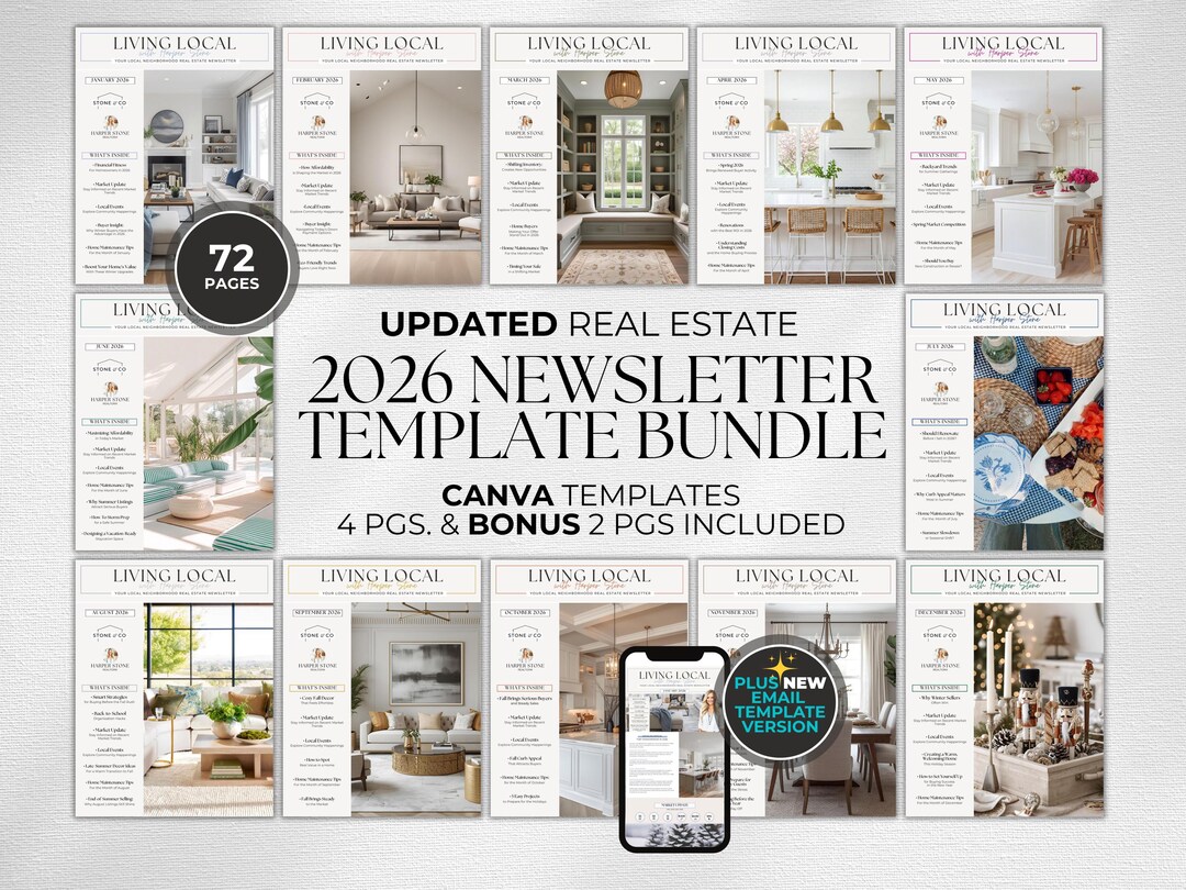 2026 Real Estate Newsletter Template Bundle Canva Templates Bundle Year Il Ggdu 