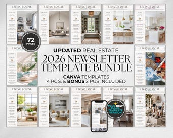 2026 Real Estate Newsletter Template Bundle Canva Templates Bundle Year Long Marketing 2026 Newsletter Editable Real Estate Newsletter