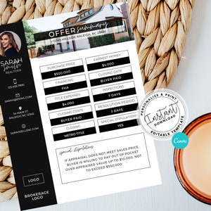 Real Estate Offer Summary Sheet, Real Estate Marketing, Real Estate Offer Presentation, Agent Tools, Canva, Instant Download, Template