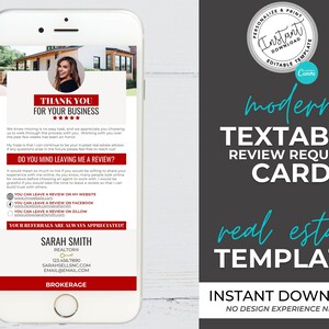 Client Review Request Text, Real Estate Marketing, Client Testimonial, Canva Template, Referral Request, Real Estate Template, Feedback