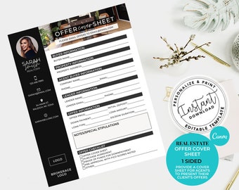 Real Estate Template, Real Estate Offer Cover Sheet, Real Estate Marketing, Offer Summary, Real Estate Offer Cover Letter, Canva Template