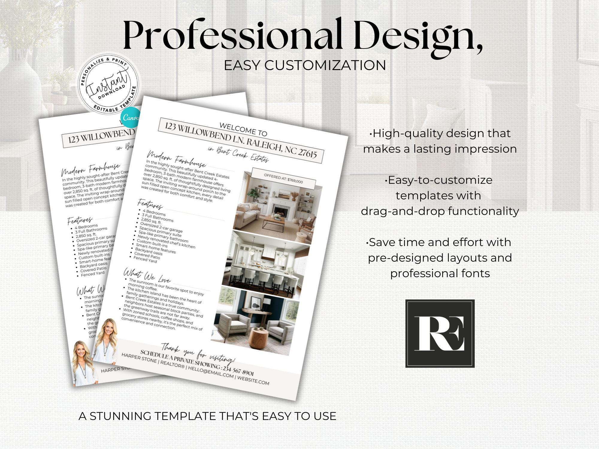 Real Estate Feature Sheet Canva Template Editable Home Flyer