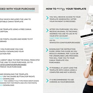 May include: A guide on how to access and edit a Canva template. The guide includes instructions on how to download the template, edit the fonts, colors, and more to fit your brand, and download the template in PDF or JPG format.